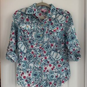 Lilly Pulitzer Blue and Pink Floral Button Down Shirt